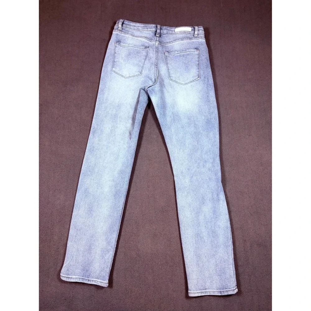 Kendall & Kylie Jeans Womens 3/4 Blue Denim Distressed Whiskered Boho Skinny Leg